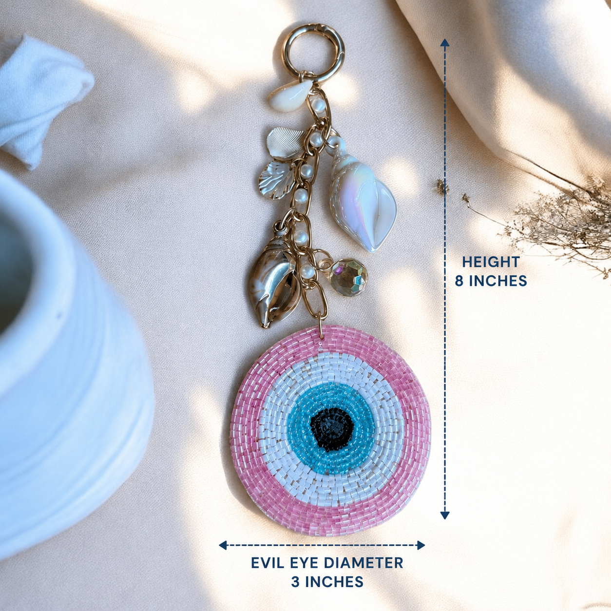 Pink Evil Eye Ocean Charm Bag Charm