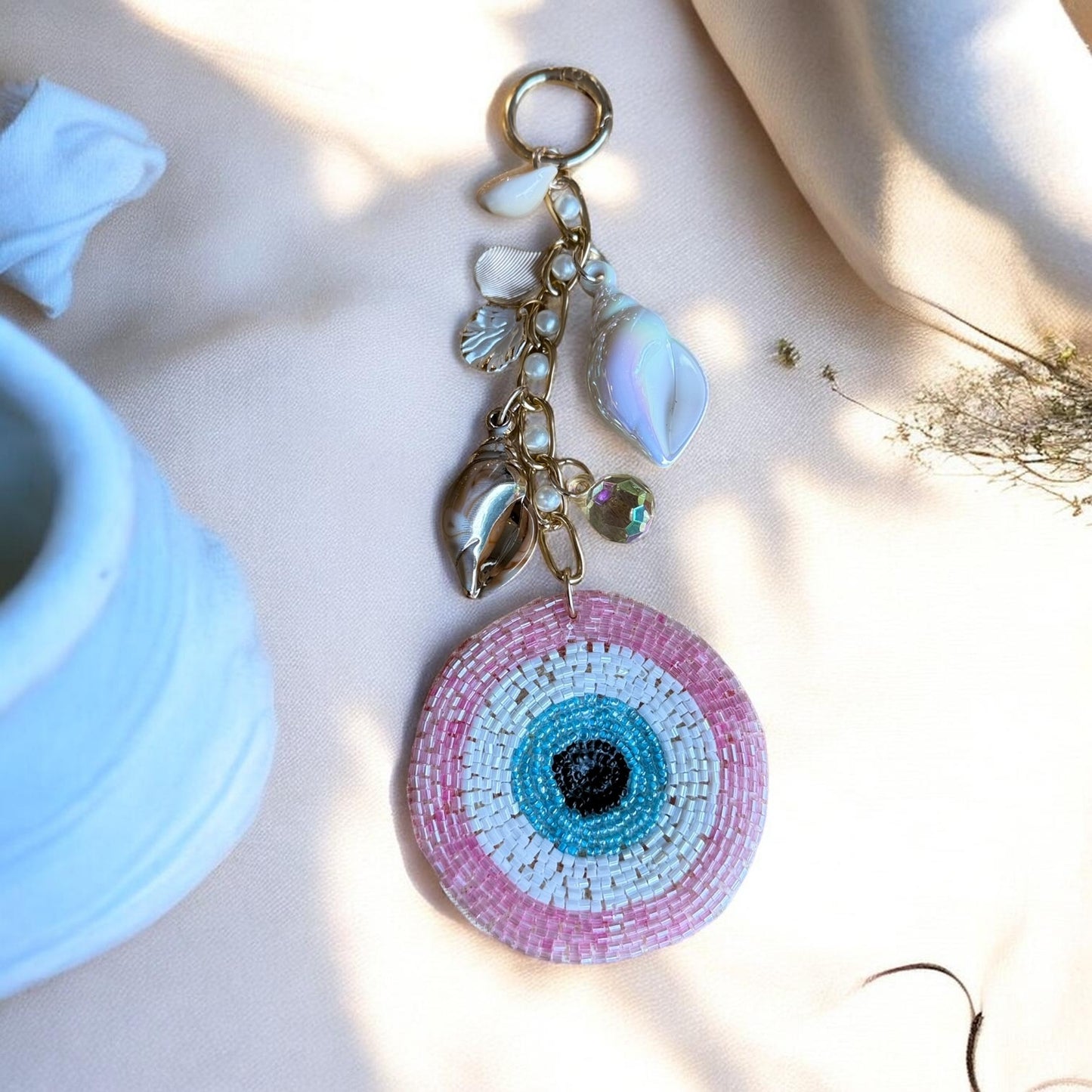 Pink Evil Eye Ocean Charm Bag Charm